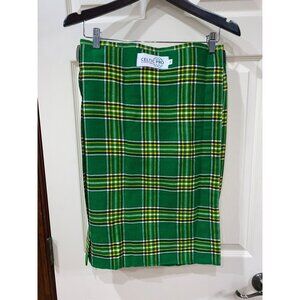 Green & Yellow Tartan Kilt Skirt By Celtic Pro 30 Waist Wool Blend Adjustable St